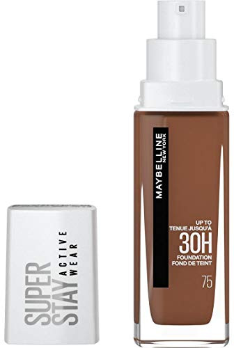 Maybelline New-York – Foundation, flüssig, langanhaltend, ohne Transfer, hohe Deckkraft – Superstay Active Wear 30h – Farbe: Mocha (75) – Inhalt: 30 ml