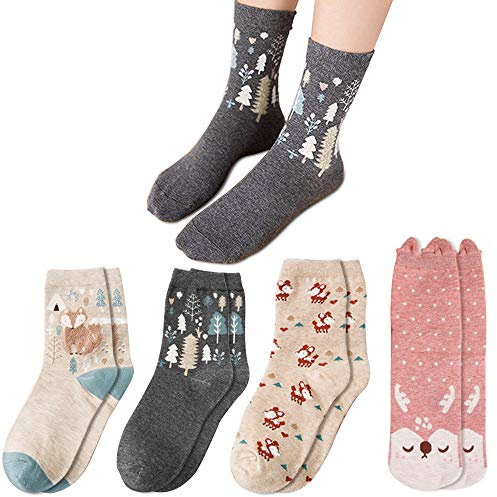 Fantaisie Chaussettes Femme 39 42, Lot de Chaussette Femmes Coton Chaude Thermiques 4 Paire, Mi Haute Chaussettes d'hiver automne Cadeaux de Noël pour Femme Filles