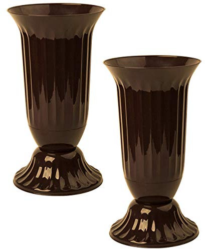 Engelland 2X Außen Vase für Garten oder Grab in runder Form sehr robustem Kunststoff mit abnehmbarem Stand-Fuß