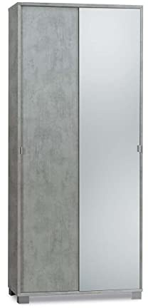 Sarmog Armadio2 Ante Scorrevoli, Armadio 2 ante, Armadio Salvaspazio, Armadio camera da letto, Armadio 2 ante con ripiani, 82x41x h190 cm (Specchio, Cemento)
