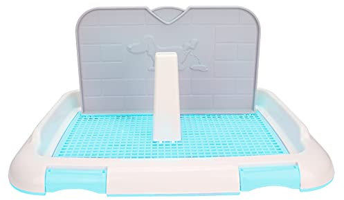 Töpfchentablett für Hundewelpen, für den Innenbereich, mit abnehmbarem Pfosten und Wandabdeckung, für Katzen und Hunde, Blau