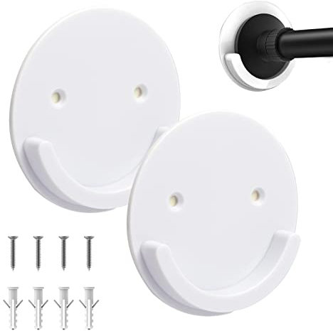 2 PCS Shower Curtain Rod Holder，Universal Tension Rod Retainer with 3M Adhesive No Drilling,Shower Curtain Rod Mount Holder with Screws for Bathroom Bedroom Balcony (2 PCS White)