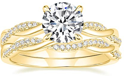 Mameloly 1.5ct Engagement Rings for Women Round Bridal Ring Sets 14K Gold Plated Cubic Zirconia Wedding Band Twisting Infinity Pave Set Size 6