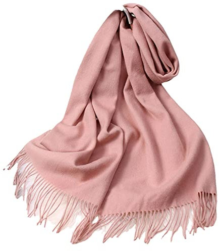 UKKO Kaschmirschal Winterfeste Wraps Für Damen Foulard Mit Quaste Warme Wollschals Kaschmir-Rouge Pink,180X40Cm