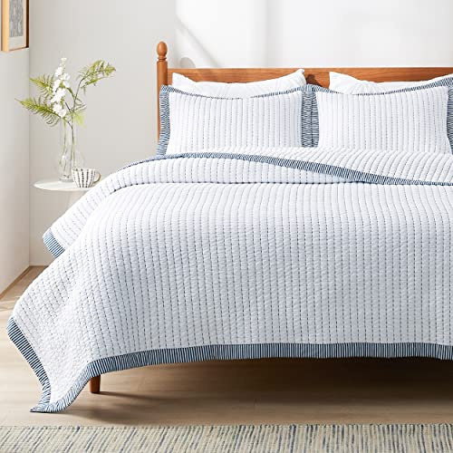 Bedsure White Quilt Queen Size - Lightweight Soft Quilt Bedding Set for All Seasons, Bedspreads & Coverlets, Corduroy Pattern Quilt Set, 3 Pieces, 1 Quilt (90x96) and 2 Pillow Shams (20x26+2)