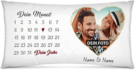 Print Royal XXL-Kissen Kalender selbst gestalten - mit anpassbarem Jahrestag, mit Namen, Text & Foto Bedrucken - Geschenk für Paare, Valentinstag, Jahrestag, Liebe - inkl. Füllung, Weiß 80x40 cm