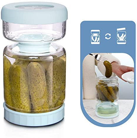 Luvan Glas Einlegeglas, 1000ml Gurkenglas zum Umdrehen, Eingelegten und Olive Sanduhr mit Sieb,Luftdichtes Kimchi-Glas,für Essiggurke, Olive, Kimchi und Jalapenos
