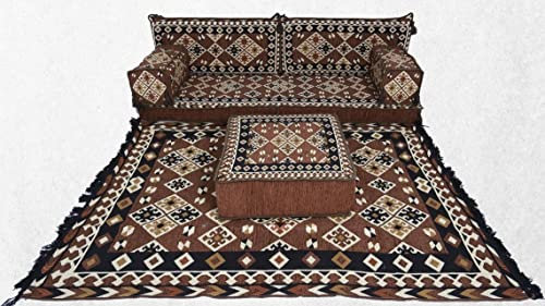 Braune Bodenkissen, ethnisches Sofa, arabische Bodensofas, orientalisches Sitzsofa, Wohnzimmersofa, osmanische Couch, arabische Couch, arabisches Sofa