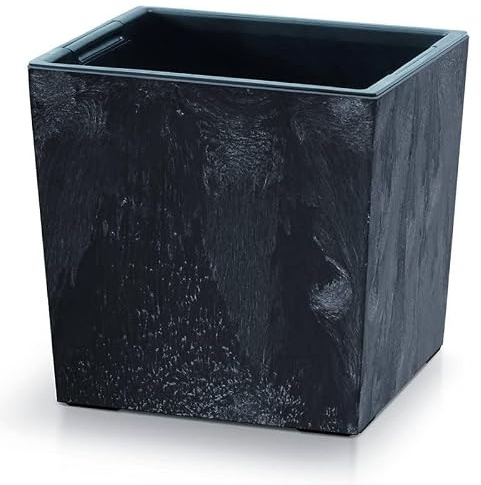 rg-vertrieb Blumenkasten Blumenkübel Blumentopf Pflanzkübel Quadrat Beton-Optik Urbi Square Low Pflanzkübel mit Einsatz Low Beton Struktur (300 Anthrazit)