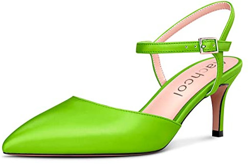 Aachcol Donna Spillo Medio Gattini Tacco Heel Pumps Cinturino alla Caviglia Slingback a Punta Dress Scarpe Ufficio Feste da Matrimonio Raso Verde Lime 6.5 CM 42 EU