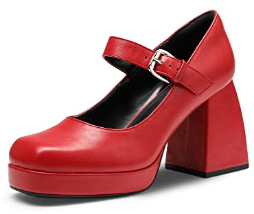 DREAM PAIRS Escarpins Femme Talon Haut Mary Jane à Bout Carré Style Y2K avec Plateforme Confort Chaussures Lolita,Size 40,Rouge-PU,SDPU2331W