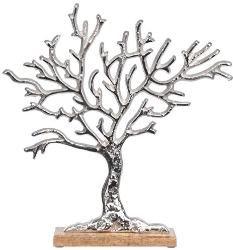 Brandsseller Deko-Aufsteller Lebensbaum Dekobaum Aluminium ca. 32,5 x 34,5 cm auf Mangoholz-Sockel