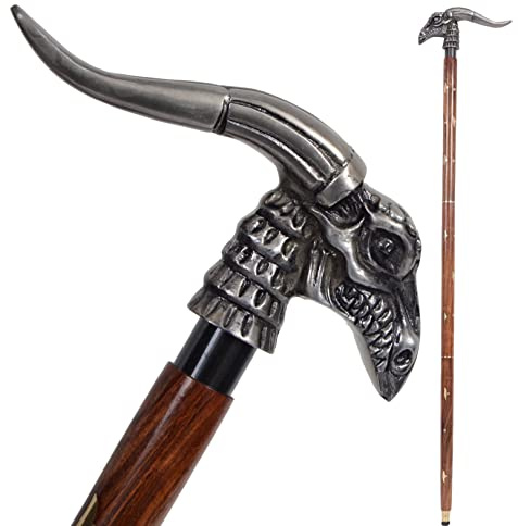 Dragon Head Walking Stick Wooden Shaft Walking Cane for Men Women Canes, Total Length 37 Inch