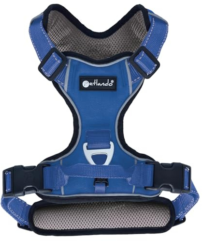 Petlando Hundegeschirr Outdoor – stark reflektierend, gepolstert, atmungsaktiv, robust, stufenlos verstellbar, Zwei D-Ringe – Navy, S (Halsumfang 36-48cm, Brustumfang 46-56cm)