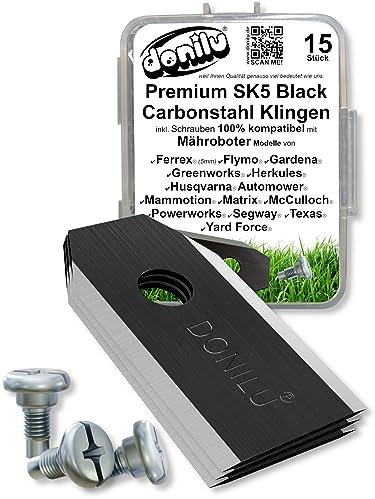 15x DONILU SK5 Black-Carbon-Stahl Klingen Messer - kompatibel mit Husqvarna Automower, Gardena, Greenworks, Ferrex, Mammotion, Powerworks, Segway, Yard Force - Mähroboter Ersatzmesser als Ersatzteile