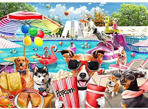 HUADADA Puzzle 1000 Teile, Puzzle für Erwachsene, Impossible Puzzle, Puzzle-Geschenk, Geschicklichkeitsspiel für die ganze Familie,Puzzle Farbenfrohes, Wasserpark für Hunde