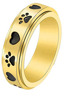 KnBoB Ring Schmuck, 6MM Edelstahl Ring für Damen Gold Herz Pfote Spinner Angst Ring Größe 67 (21.3)