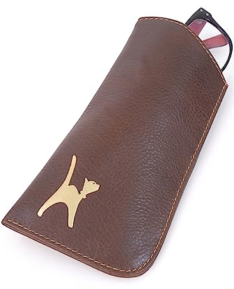 Catwalk Collection Handbags - Custodia/Astuccio per Occhiali in Vera Pelle - Porta Occhiali da Sole - con Scatola Regalo - Iris - Marrone