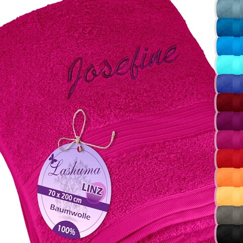 Lashuma Sauna Handtuch personalisiert, Linz Purpur Badetuch groß Bestickt mit Name 85x220 cm