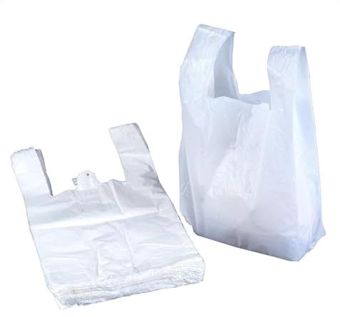 Sunrise Packaging 100 x Extra Strong Large Jumbo White Plastic Vest Carrier Bags 13x 19x 23 - Reusable Shopping Groceries Bags