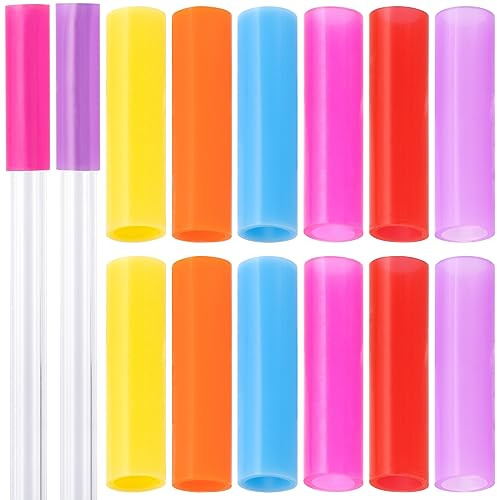 HINZIC 12 beccucci in silicone per cannucce, 1,5 cm di larghezza (diametro esterno di 8 mm), dritti, riutilizzabili, in gomma per uso alimentare, flessibili, punte di ricambio per cannucce in acciaio
