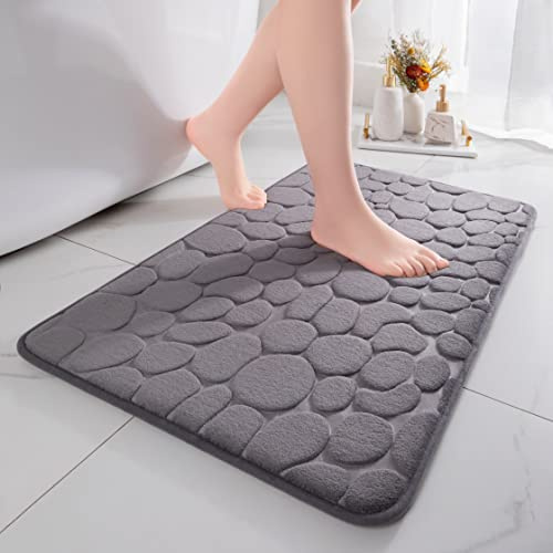 chakme Badematte rutschfest, 60x90 cm Dunkelgrau Badezimmerteppich | Memoryschaum Badteppich, Waschbar Badvorleger, Wasserabsorbierend Kieselsteine Duschvorleger