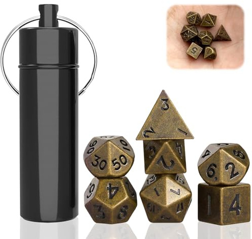 Uirheurd Mini Dados Set 7 Piezas Dados DND, Metal Dados de rol con Estuche de Dados Llavero, Poliédricos DND Dice Set para Dragones y Mazmorras RPG MTG DND Dados Juego de Mesa Regalos