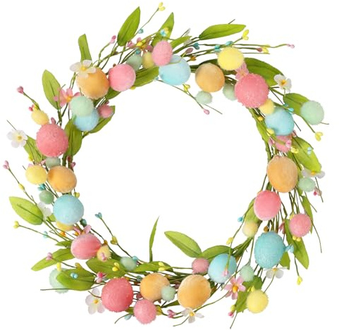 RoseCraft Easter Wreaths for Front Door,15.7 Inch Artificial Easter Colorful Egg Wreath Decorations, for Spring Summer Home Wedding Holiday Party Decor.
