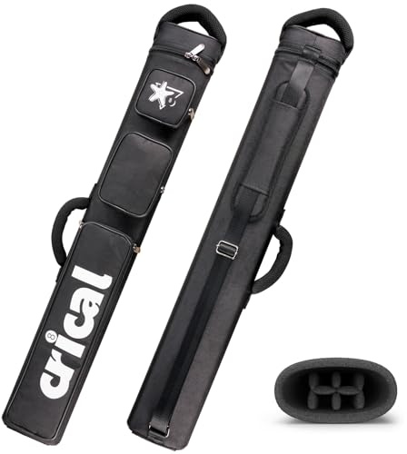 CRICAL 2x4 Pool Cue Case, Fabric Billiard Cue Case with Accessory Pockets, Adjustable Shoulder Strap, Non-Slip Base, Holds 2 Butts and 4 Shafts