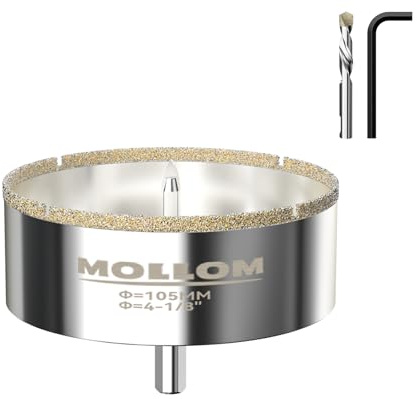 MOLLOM 4-1/8 (105mm) diamanthålskär med 2 styrborrar | Plattshålskär, jämn skärning i porslinsplattor, keramik, marmor, granit