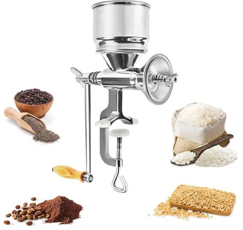 Molinillo manual de grano, molino de maíz manual de acero inoxidable, harina de nueces, molino de alimentos especial, equipo de herramientas de cocina con tolva alta for moler trigo, café, especias