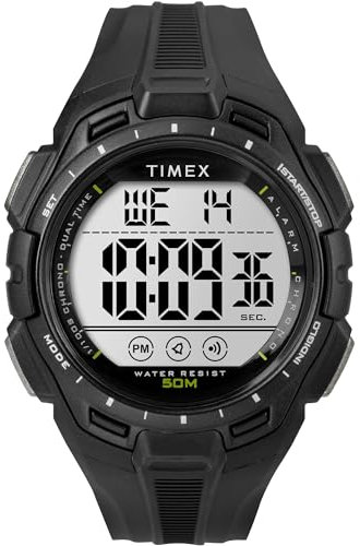 Timex Orologio sportivo da uomo, 43 mm, cinturino in resina nera, quadrante digitale, cassa nera TW5M61700