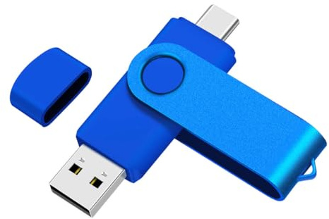Yaxiny USB C Flash Drive 128GB 1 Stück, OTG USB C Pen Drive, USB 3.0 und USB C Flash Drive, Typ C Speicherstick für USB A+USB C Android Smartphone Metall Blau