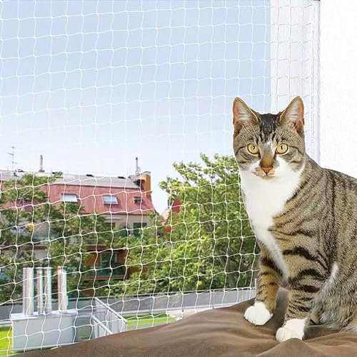 Tundwhite katzennetz für Balkon, 4 x 3 M Katzennetz mit Befestigungsset, Biss-und reißfestes Balkonnetz, 3.3cm Lochdurchmesser Balkonnetz für Katzen Geeignet für Balkone Fenster Gärten Terrassen