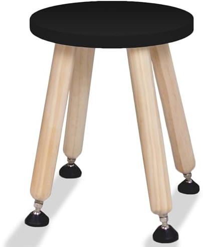 Cateam Sgabello in Legno per Bambini - Set da 1 - Nero - Con Gambe Estensibili - Sgabello da Tavolo Sensoriale - Pouf Rotondo Con Piedi di Livellamento