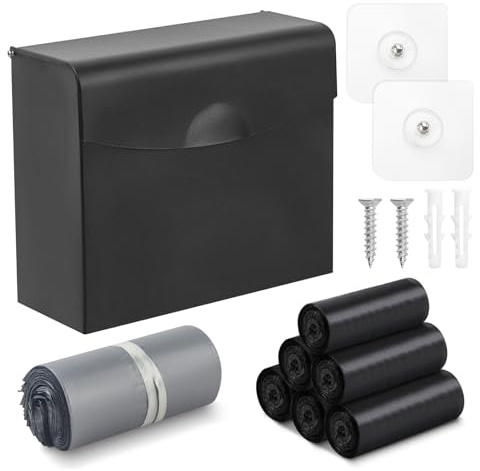 FAOEHN Hygiene-Entsorgungsbehälter für Damenbinden mit Hygiene-Entsorgungsbeuteln und Müllbeutel, 23,9 x 19,8 x 8,9 cm, Edelstahl, Wandmontage, femininer Hygiene-Entsorgungseimer für Badezimmer, Büro