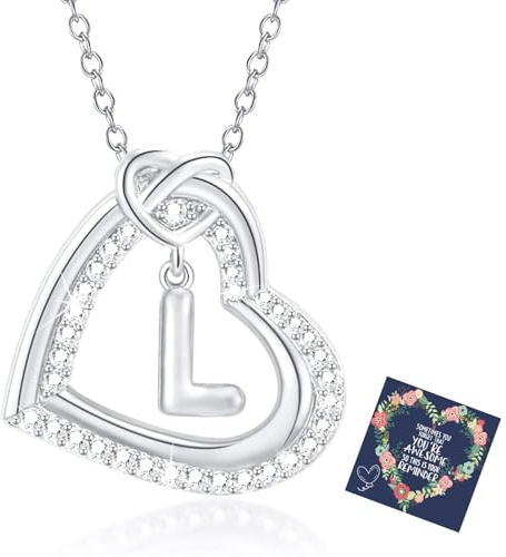 Esmoly Kette Damen Silber Kette mit Buchstaben Geschenke für Frauen Mädchen | Necklace Women Zirkonia Herz Anhänger A-Z Halskette Damen Freundin 18+2 Inches