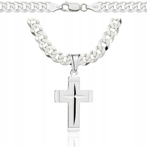 AMAR OPRAVA ketten für herren silber 925 Kreuz Kette herren 55 cm, panzerkette herren 925 silber massive 6,5 mm breite königskette- herren schmuck, italienische Qualität