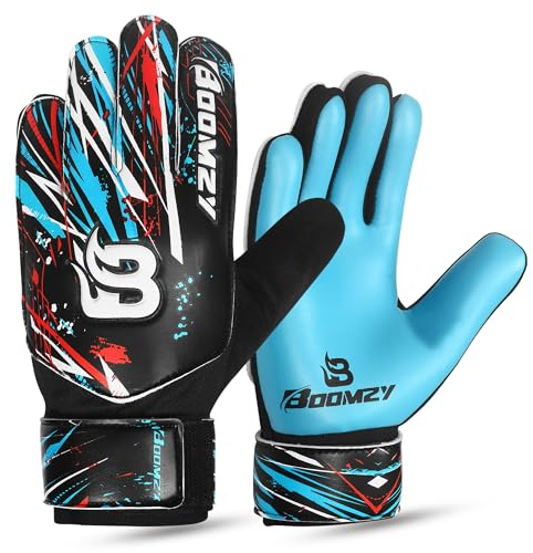 BOOMZY Soccer Goalie Gloves for Kids Boys Children, Youth & Adult Football Goalkeeper Gloves with Double Wrist Protection (Cyan Blue, Size 5 suitable for 9 to 12 years old)