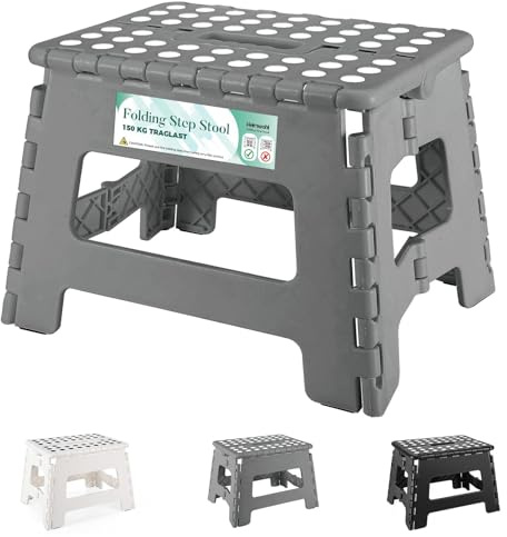HEIMWOHL Durable Folding Step Stool, Gray Foldable Stool, 9 Inch for Kids & Adults, Supports Up to 150kg, Lightweight & Easy to Store, Fold Up Stool with Anti-Slip Design, Ideal for Shower Room Use