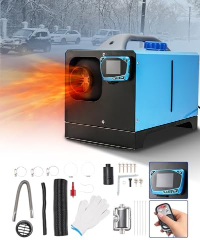 HALOYWB 5KW 12V Diesel Air Heater Portable Parking Heater Diesel Quiet Heating w/Silencer All-in-one Single Hole w/Remote Control LCD Display for Car RV Boat Camper Indoors Blue Toolbox Style 01