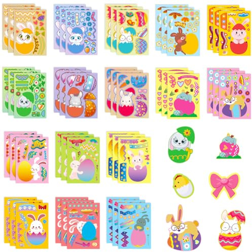 36 Sheets Easter Make a Face Stickers,Make Your Own Easter Stickers for Kids,Cute Easter Eggs Bunny Self-Adhesive Easter Make a Face Stickers Decals Easter Party Games Stickers for Kids 18 Styles