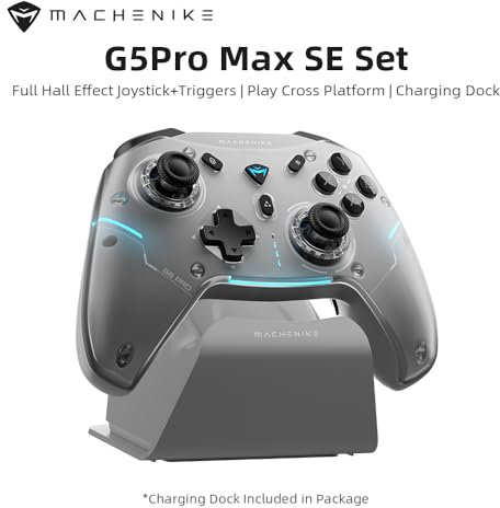 Machenike G5PROMAXSE Manette PC Gamer avec Station de Charge (BT/USB-C filaire/2.4GHz), Manette Bluetooth PC avec Windows/Switch/Mac/iOS/Android/iPad, Turbo, Vibration, Gris