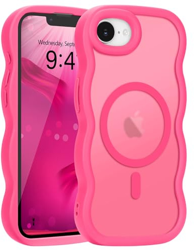 Pepmune für iPhone 17e/16e Hülle Kompatibel mit MagSafe, Rosenrot | Wellen Design TPU Bumper Stoßfest Schutzhülle. Magnetisch Handyhülle. Durchscheinend Silikon Case.