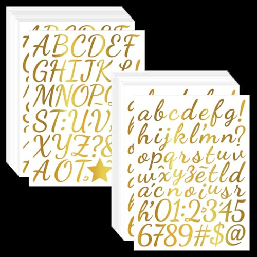 Zayookey 30 Blätter Gold Selbstklebendes Buchstaben Zahlen Aufkleber Glitzern Vinyl Alphabet Nummern Aufkleber Klebebuchstaben für Briefkasten Schilder Postfach DIY Scrapbooking (Gold, 2.5cm)