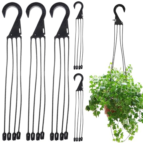 CGTQROVR 5Pcs Hanging Basket Hooks Plastic Hanging Basket Chain with 4 Hooks for Flower Pot Bird Feeders Lanterns, Black