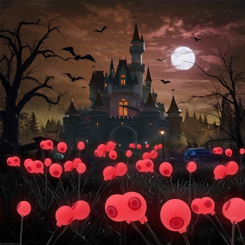 2 Stück Halloween Deko Licht Outdoor,6 LED Augapfel Lichter,Solar Gartenlichter,Deko Leuchtend Lichter,Deko Solarlampen für Vorgarten Terrasse Rasen Garten Weihnachts Dekoration Partydekor (Rot)