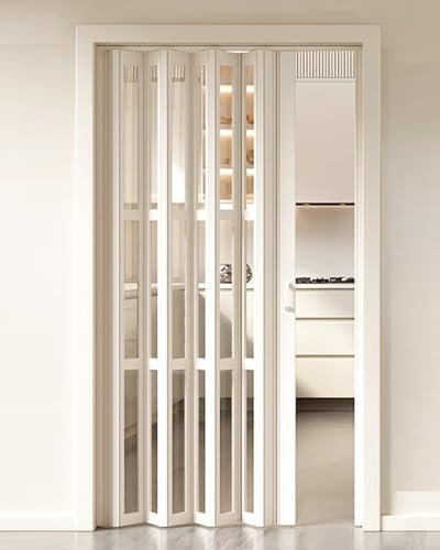 Ziehharmonika-Tür mit Holzmaserung, mehrfach gefaltete Akkordeon-Falttür für Badezimmerschrank oder Scheune; einziehbarer Sichtschutz mit Griff (84,1 x 101,1 cm) – platzsparende Lösung
