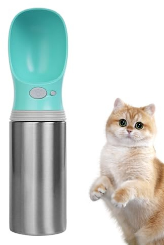 Botella de beber para perros – Acero inoxidable de 400 ml de beber beber inoxidable | Agua desesperada para mascotas al aire libre | Vacío aislado en un recipiente de viaje a prueba de fugas para