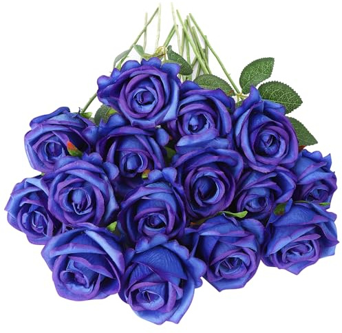 saerryor 80 Pcs Blue Roses,Fake Artificial Silk Flowers with Long Stems,Single Realistic Bouquet Fake Roses for Home Office Party Wedding Garden Decor